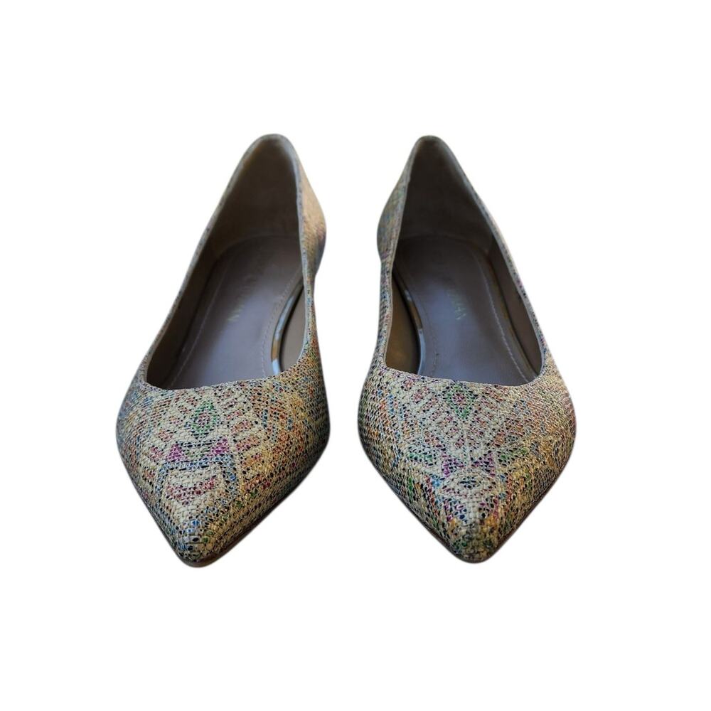 Stuart Weitzman Multicolor Geometric Woven Texture Kitten Heels 7.5 - Picture 2 of 10